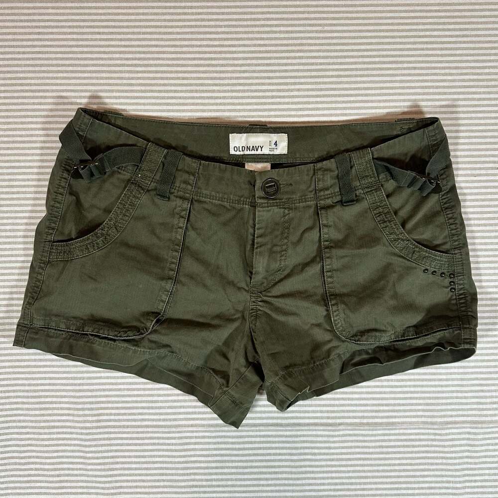 Old Navy Green Utility Shorts with Buckles and Stud Details Size 4